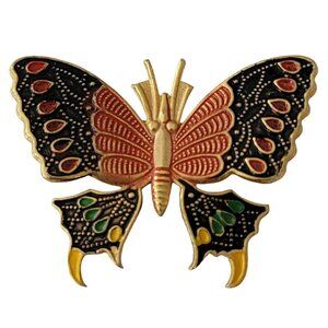 Spain Red Black Enamel Toledoware Butterfly Brooch Pin E790